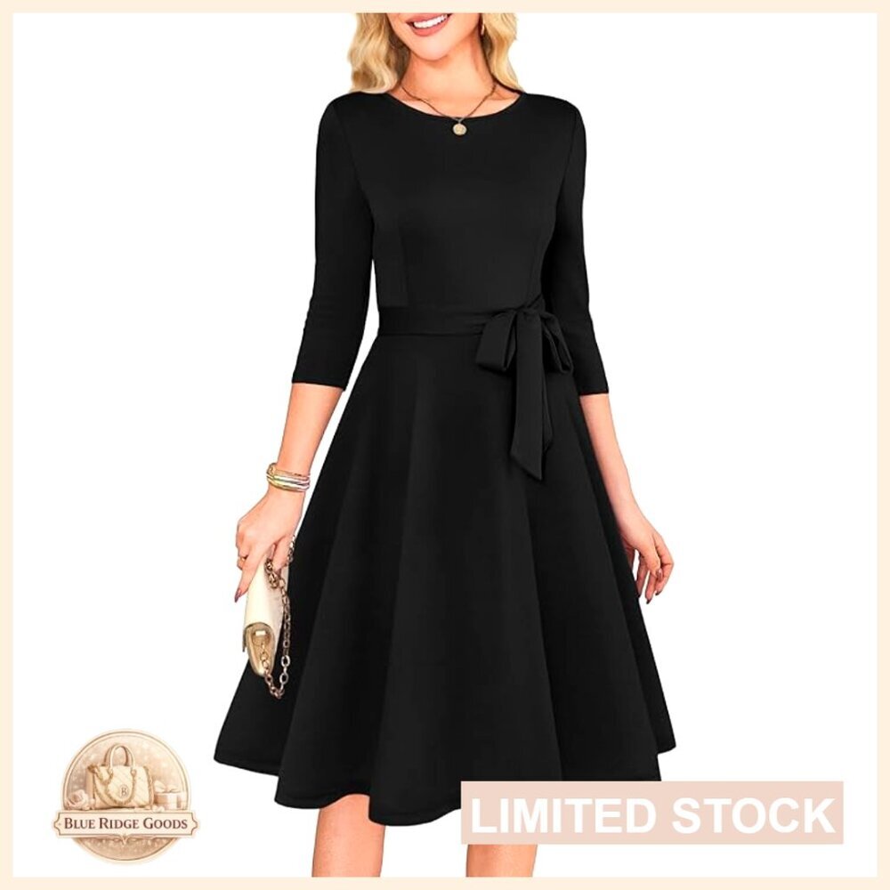 Vintage A-Line Cocktail Dress 3/4 Sleeve Elegant Formal Wedding Guest Wear
